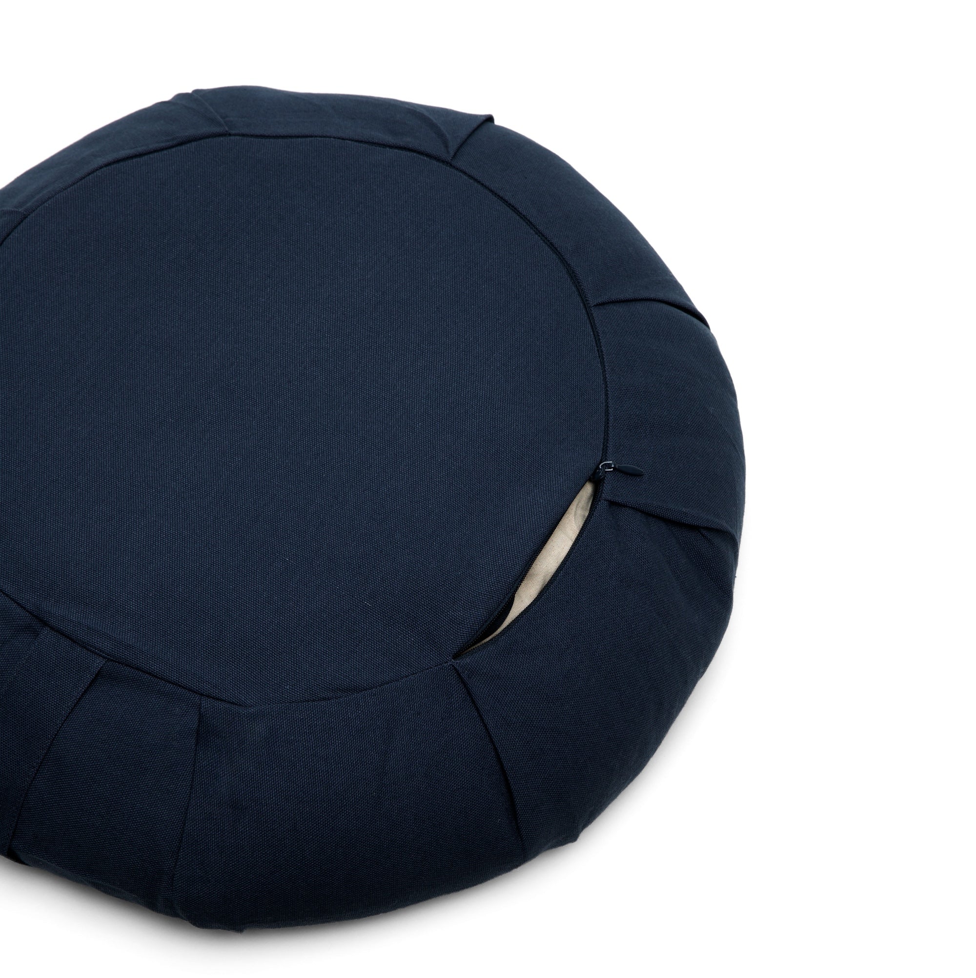 b, halfmoon Round Meditation Cushion Ink zipper detail